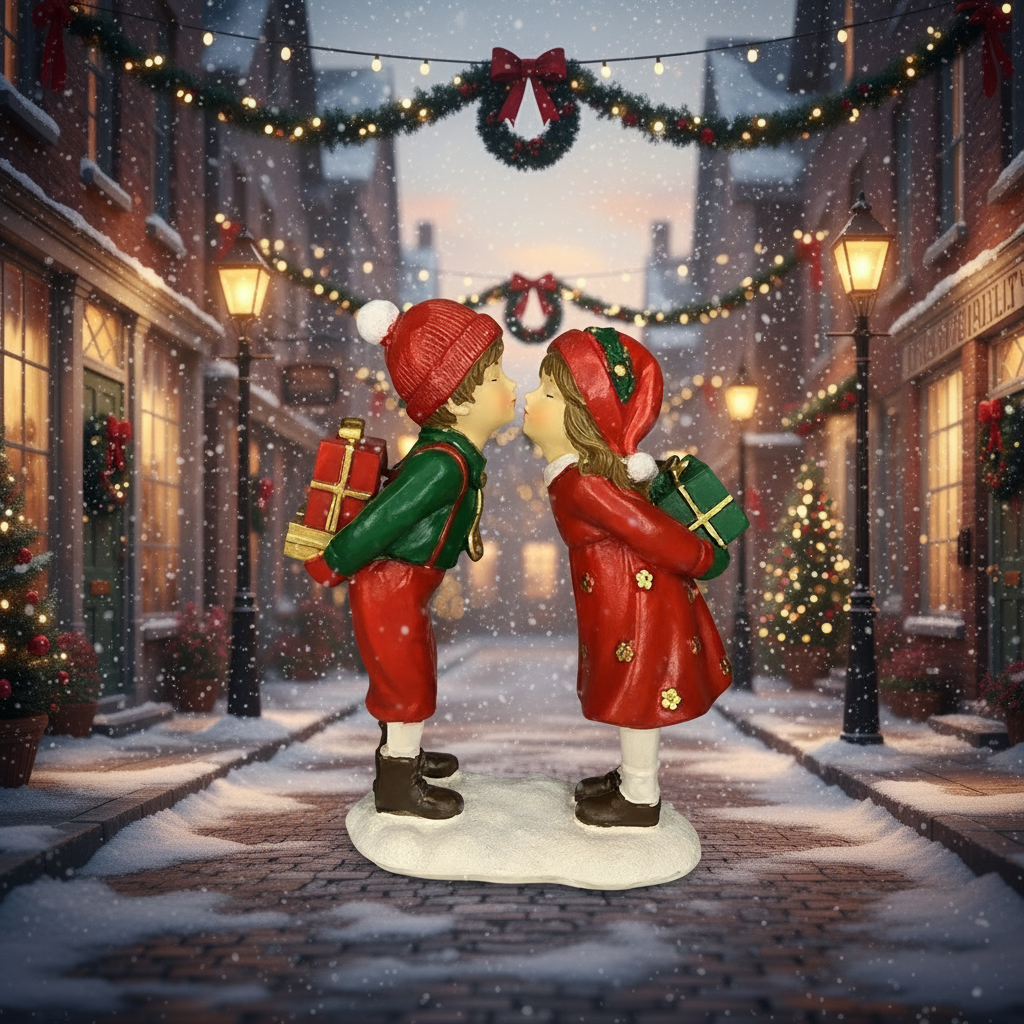 Christmas boy and girl kissing 11.5cm