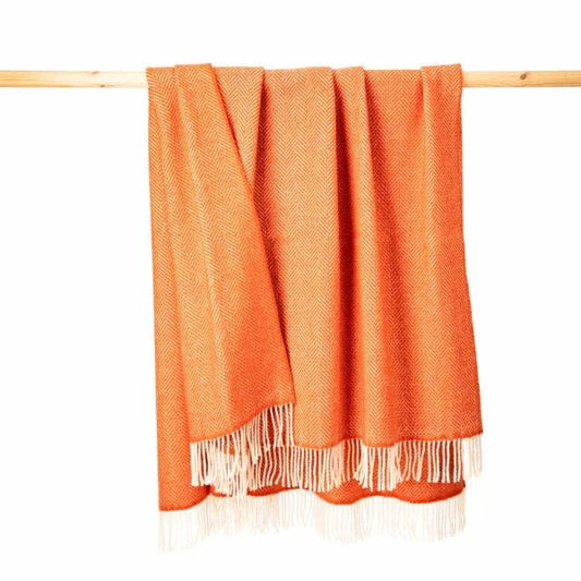 Merino Wool Cashmere Throw - 95/5 Orange Bronze Herringbone