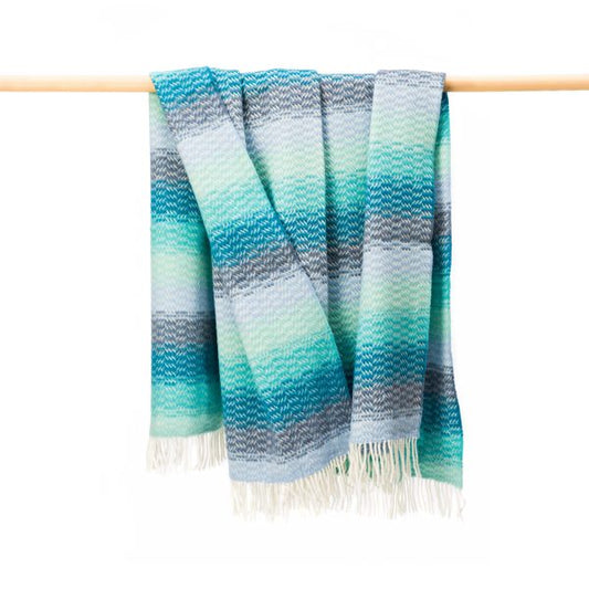 Merino Wool Cashmere Throw - 95/5 Aqua Teal Denim Blue Diffused Stripe Textured Twill Aqua Teal Denim Blue Diffused Stripe Textured Twill