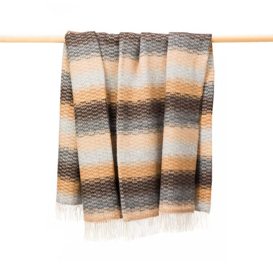 Merino Wool Cashmere Throw - 95/5 Camel Grey Brown Stone Diffused Stripe Textured Twill Camel Grey Brown Stone Diffused Stripe Textured Twill