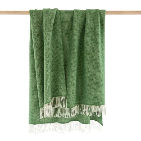 Merino Wool Cashmere Throw - 95/5 Green Herringbone
