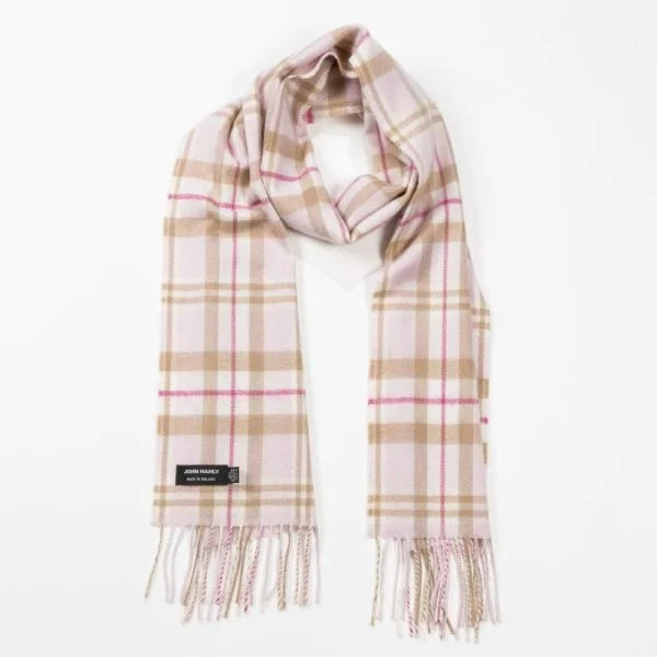 Merino Luxury Wool Scarf Baby Pink White Check