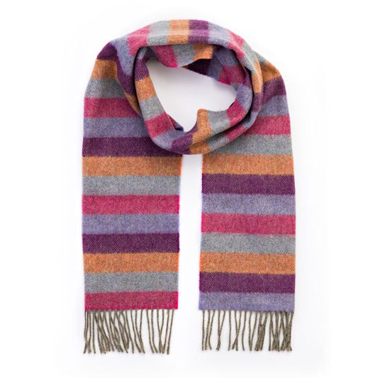 Irish Wool Scarf Long Purple Orange Pink Stripe Herringbone