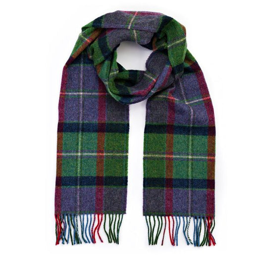 Irish Wool Scarf Long Purple Green Navy Check