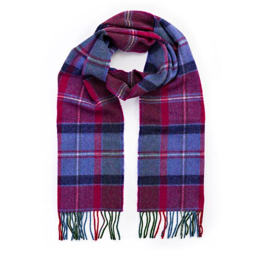 Irish Wool Scarf Long Raspberry Red Lavender Purple Check