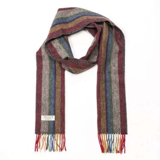 Irish Wool Scarf Long Beige Red Mustard Stripe