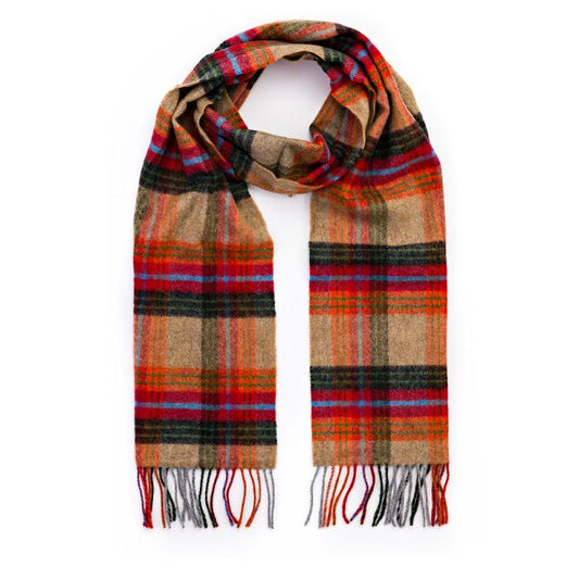 Irish Wool Scarf Long Beige Orange Red Charcoal Plaid