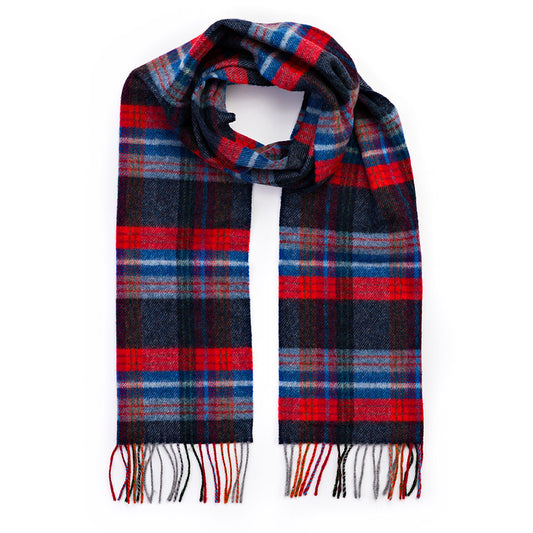 Irish Wool Scarf Long Navy Red Blue Wine Plaid