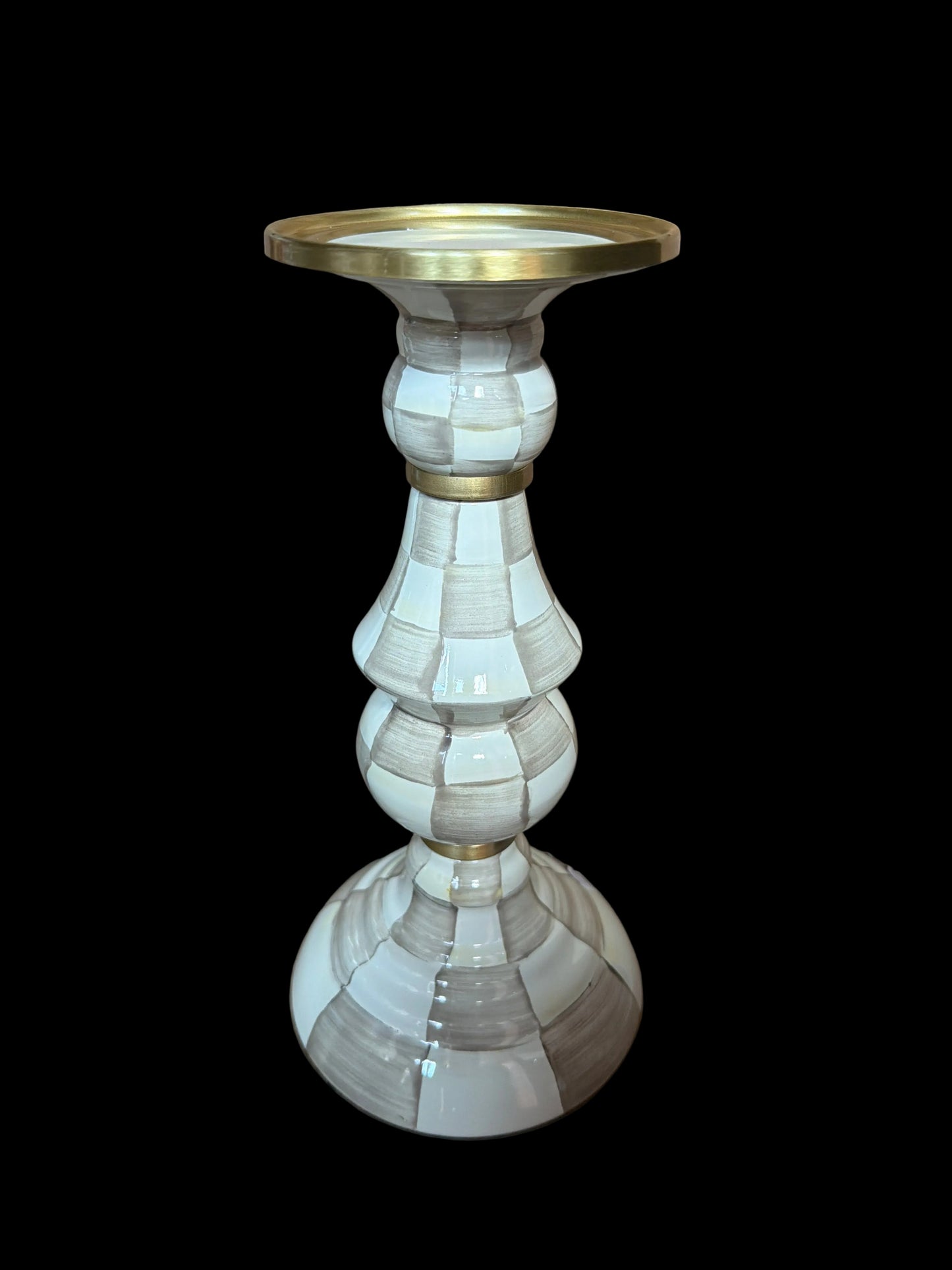 Mocha Check Large Pillar candlestick