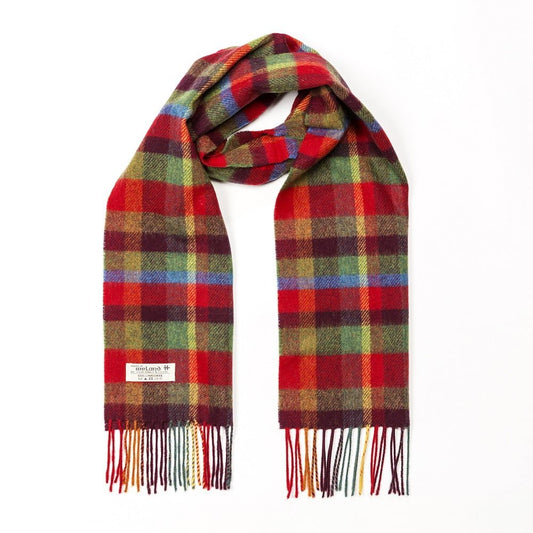 Irish Wool Scarf Short Red Green Yellow Check