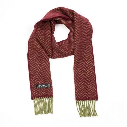 Irish Cashmere Merino Scarf Olive Maroon Herringbone