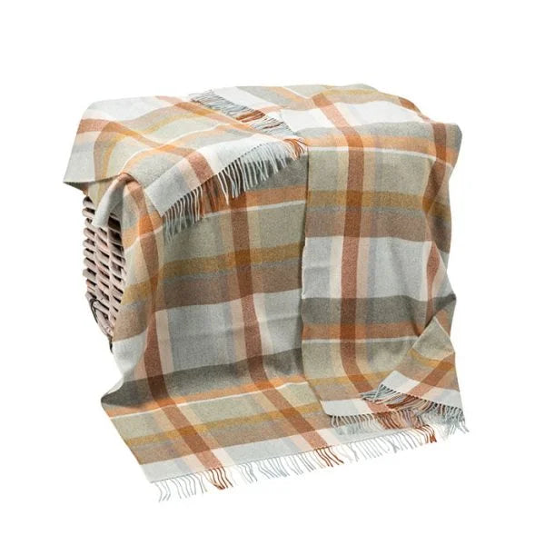 Merino Lambswool Blanket Green Rust Mustard Plaid