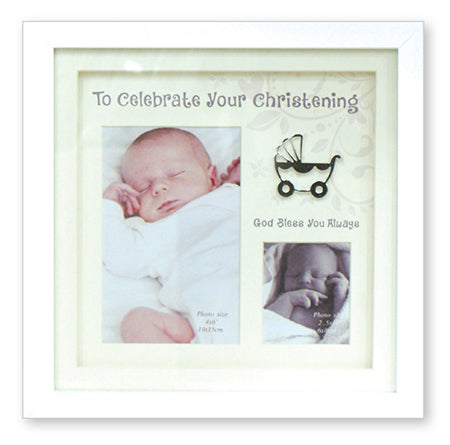 Christening photo frame white