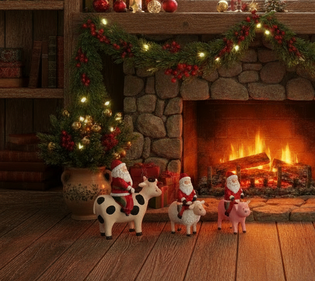 Santa on cow / pig /sheep 3ass 10x5x12cm