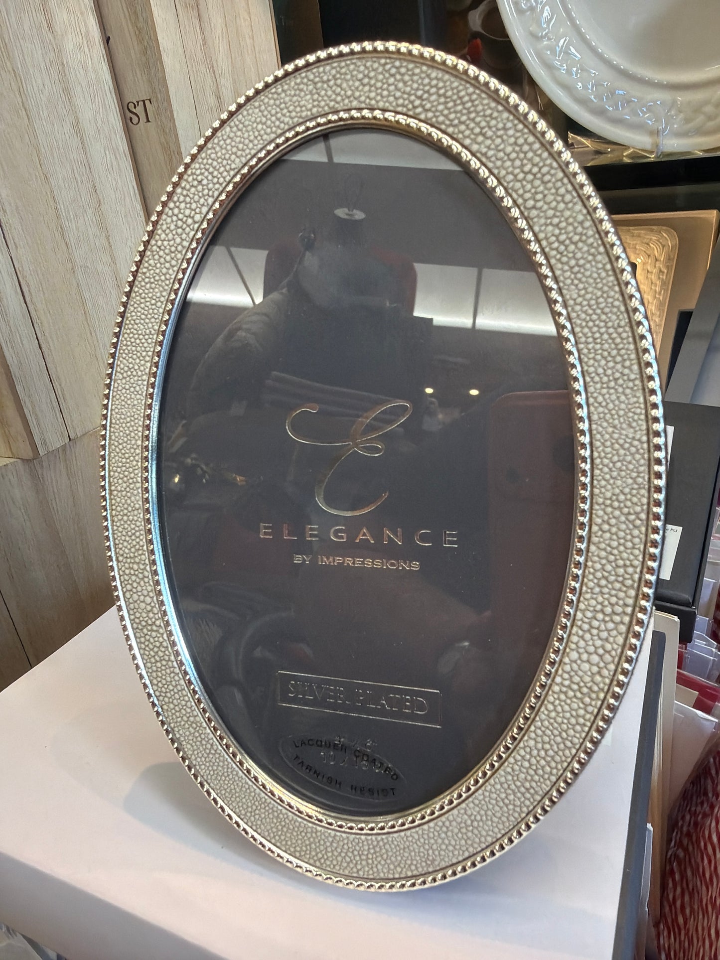 Metal Plated Champagne Faux Shagreen Oval Photo Frame - 4” x 6”