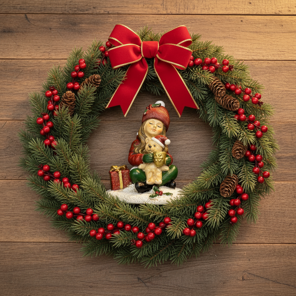 Christmas girl holding teddy 7.5x9cm