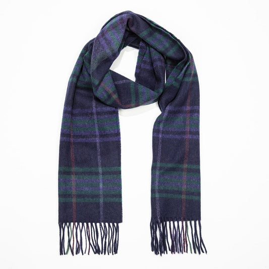 Irish Wool Scarf Medium Navy Green Purple Plaid