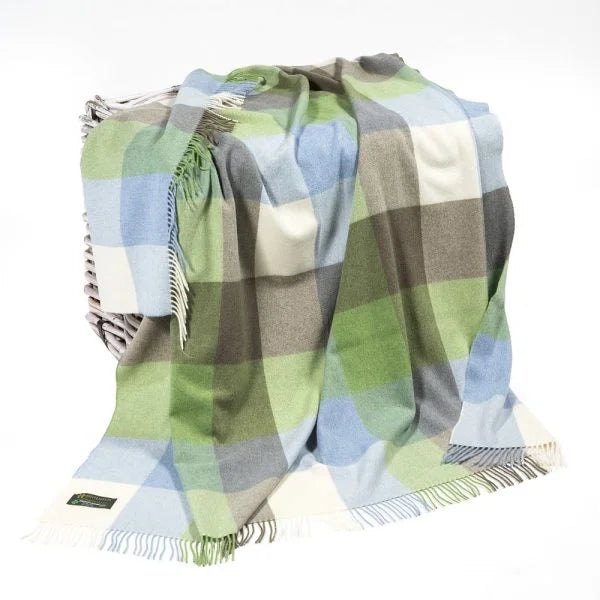 Lambswool Throw Cream Baby Blue And Green Block Check