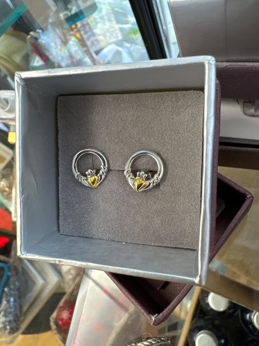 Ladies Claddagh Earrings Sterling Silver / Rose Gold
