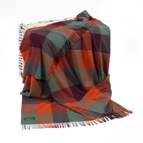 Lambswool Throw Orange Maroon Sea Green Block