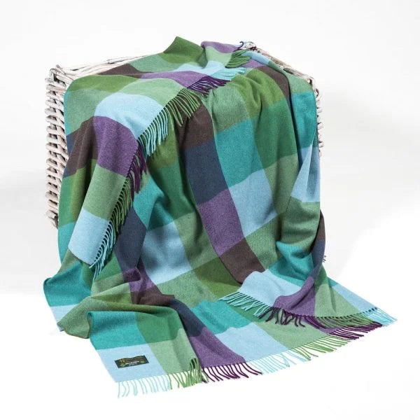 Lambswool Throw Green Blue Marine Block