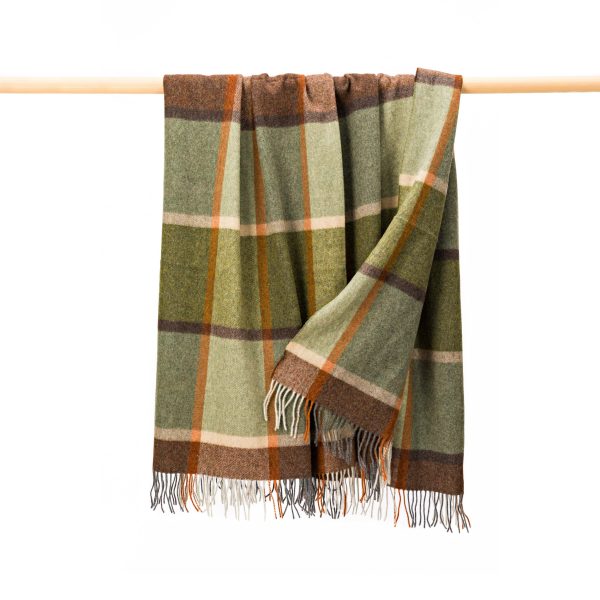 Lambswool Throw Green Brown Orange Cream Check