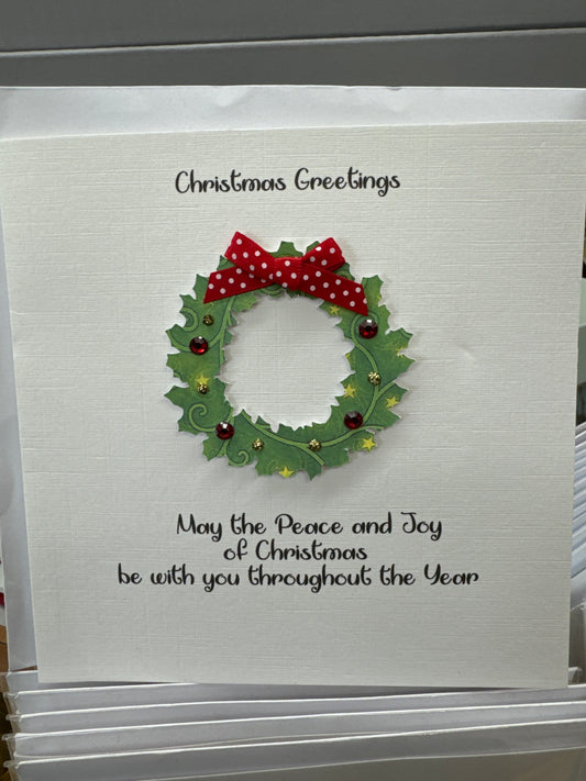 Handmade Wreath Peace & Joy Christmas Card