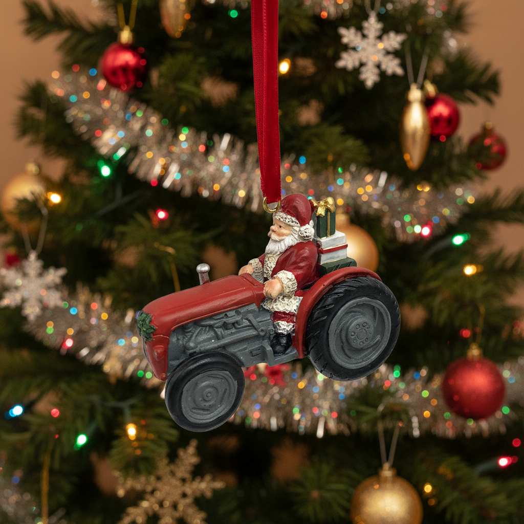 Santa in Traditional tractor tree trim 8x5.5x9cm
