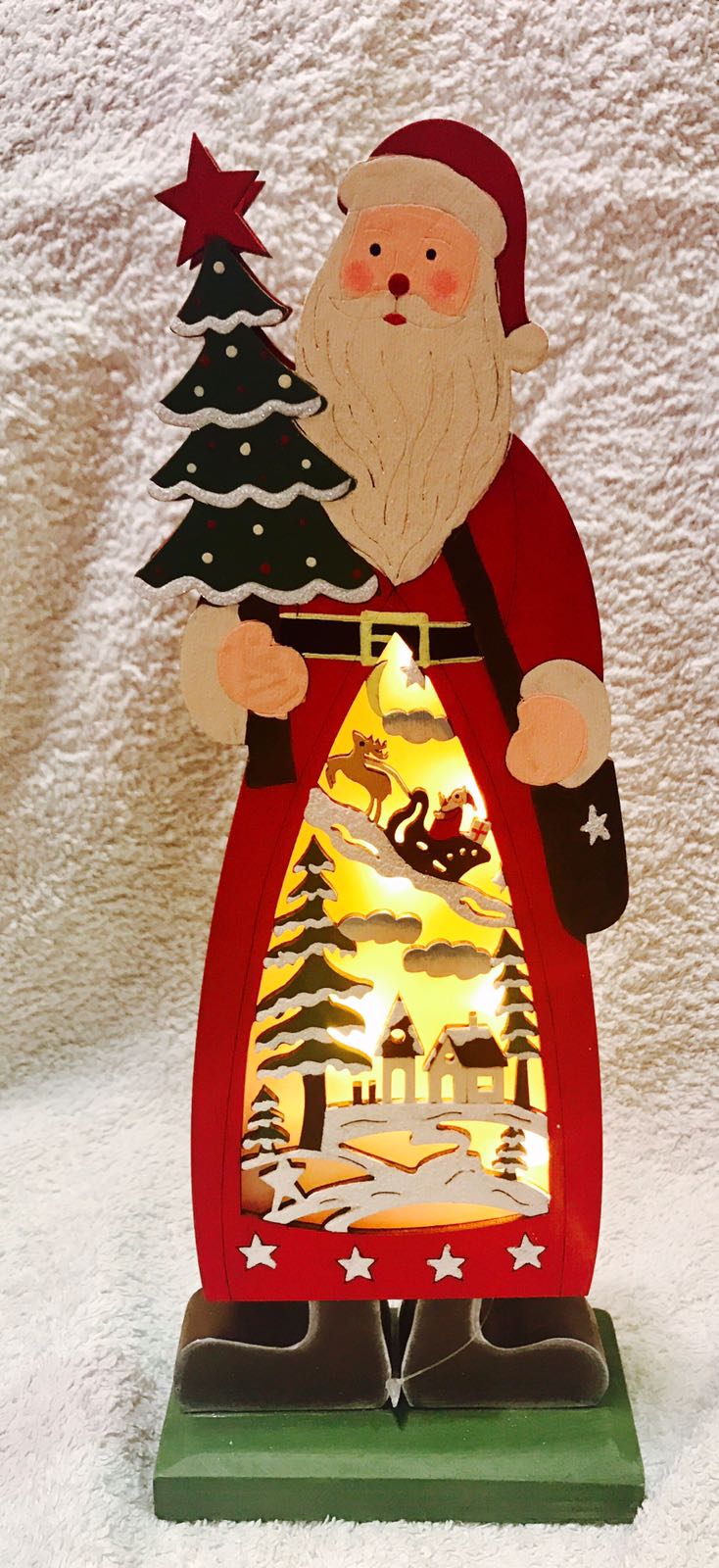 Wooden ornate LED Santa
