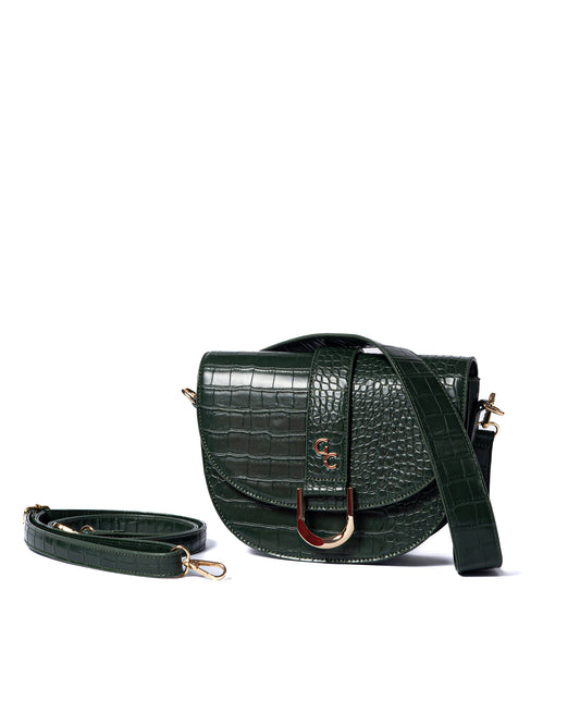 Saddle Bag Forest Green Croc Detail