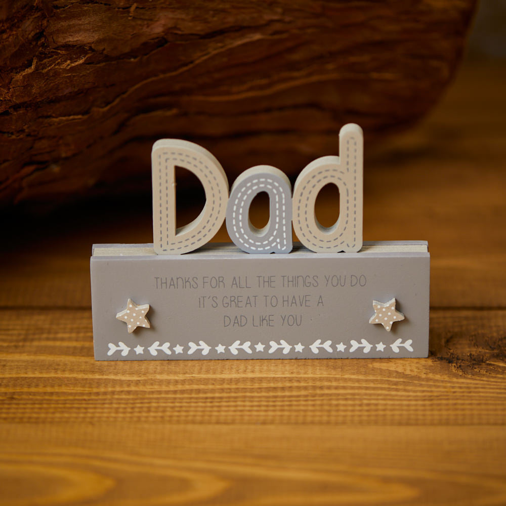 DAD CUTOUT BLOCK GREY WOODEN SPOTTY STARS
