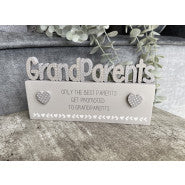 GRANDPARENT CUTOUT BLOCK GREY WOODEN SPOTTY HEART