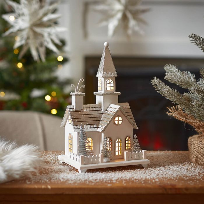 XMAS LED CHURCH ORNAMENT WHITE