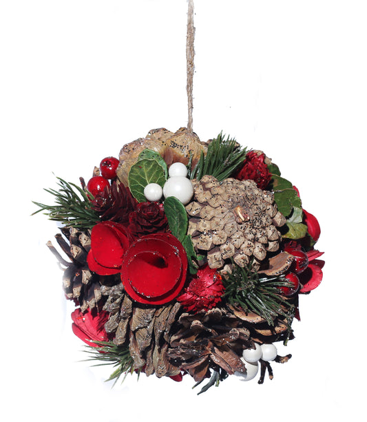 Hanging ball with cones,poppies,berries and leaves