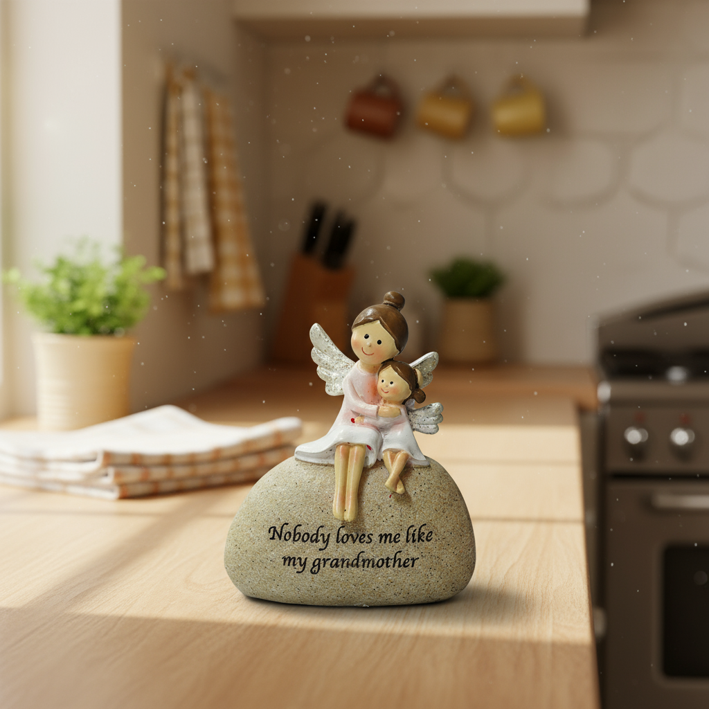 Angel grandmother with granddaughter on stone