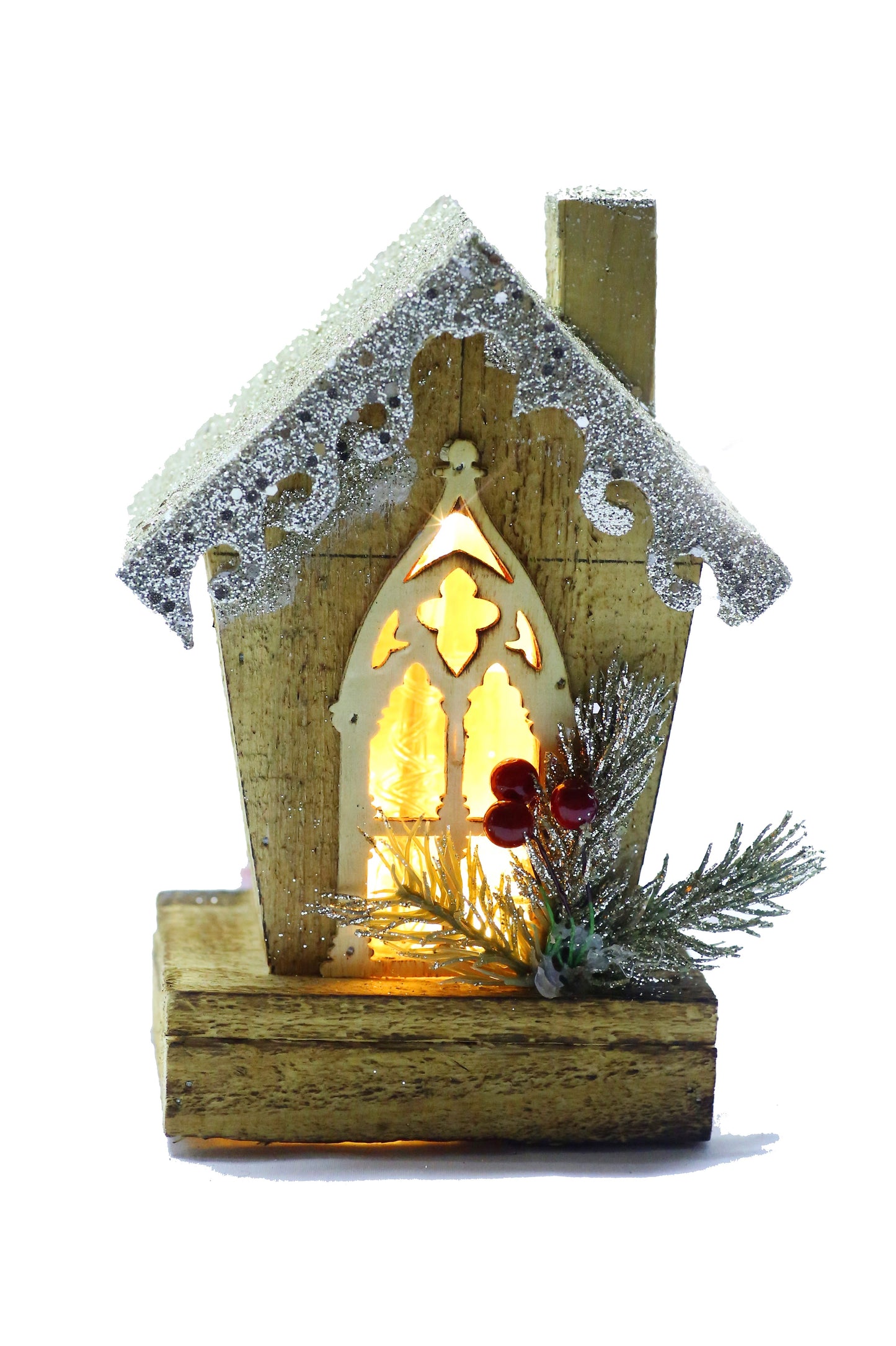 Wooden light up church 19cm