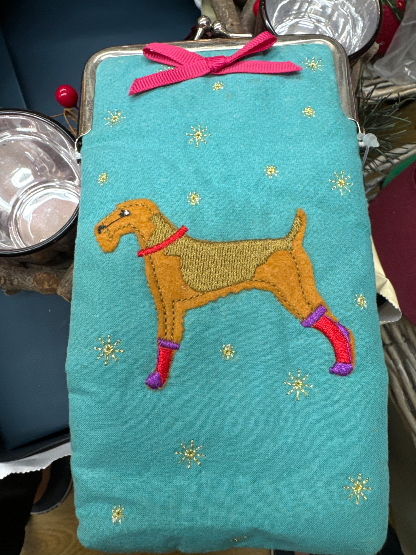Gisela Graham Teal Dog Glasses Case