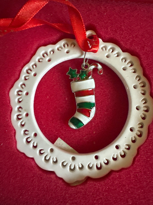 Belleek living Christmas Stocking Ornament