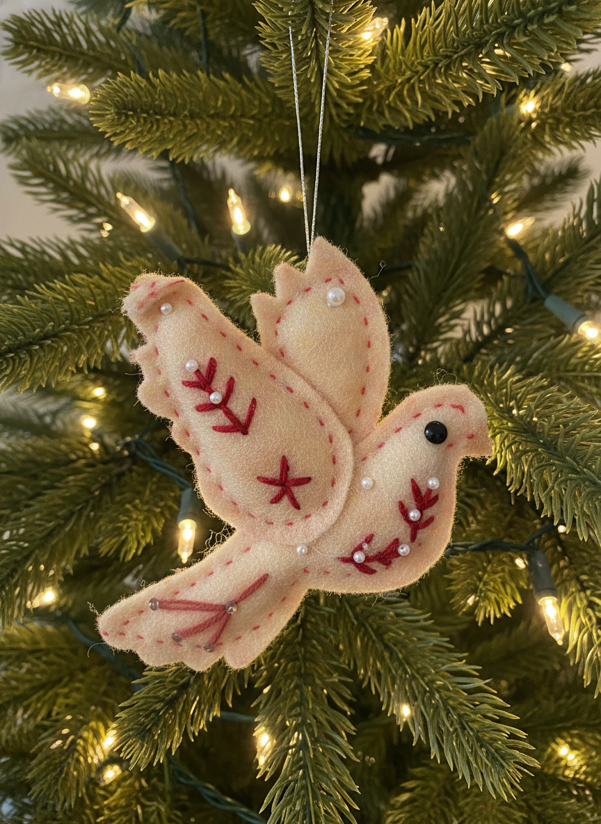 Cream Bird Felt Tree Ornament