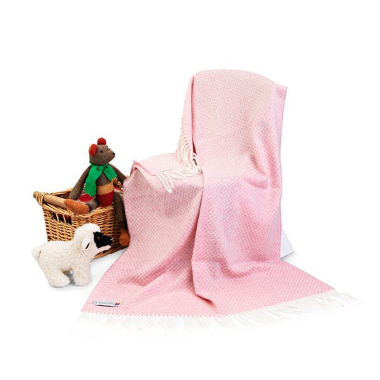 Baby Blanket Lambswool Pink Basket Weave In A Presentation Box
