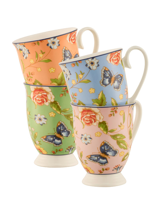 COTTAGE GARDEN FOOTED MUG x 4