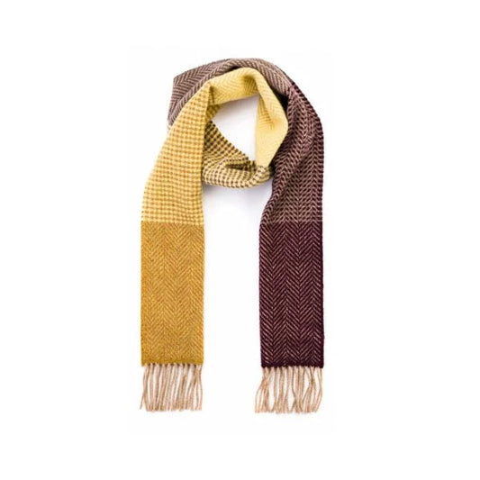 Irish Cashmere Merino Scarf Gold to Mustard Mixed Plaid