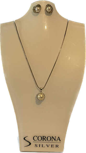 SILVER PENDANT WHITE SHELL PEARL CZ