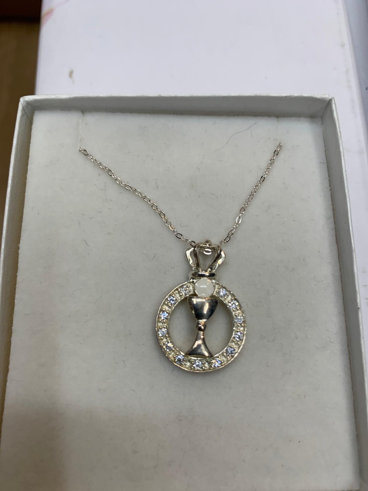 First communion round sterling silver necklet chalice first communion
