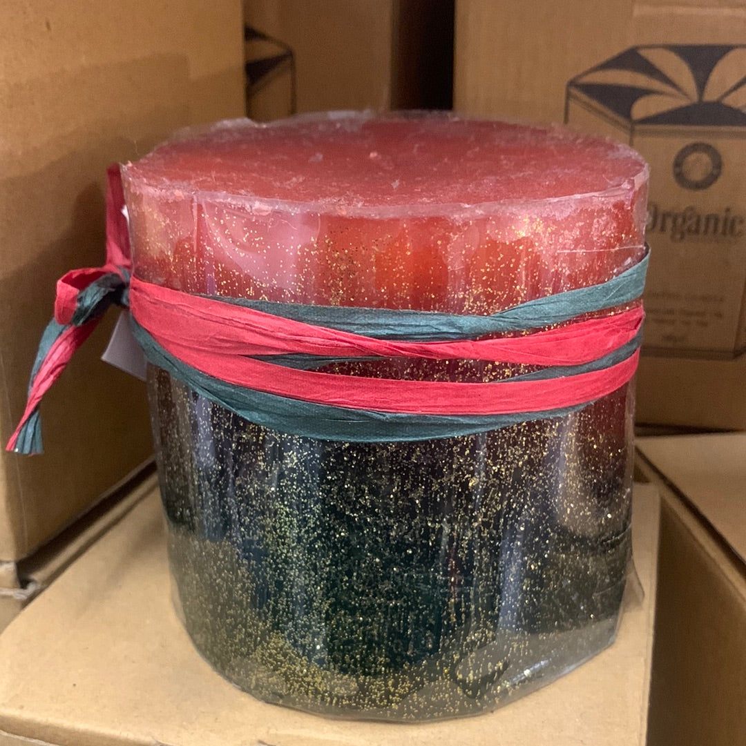 Green & Red Gold Fleck wide Pillar Candle