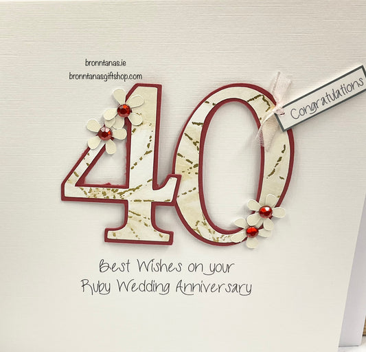 Handmade 40th Anniversary Card Best Wishes Ruby