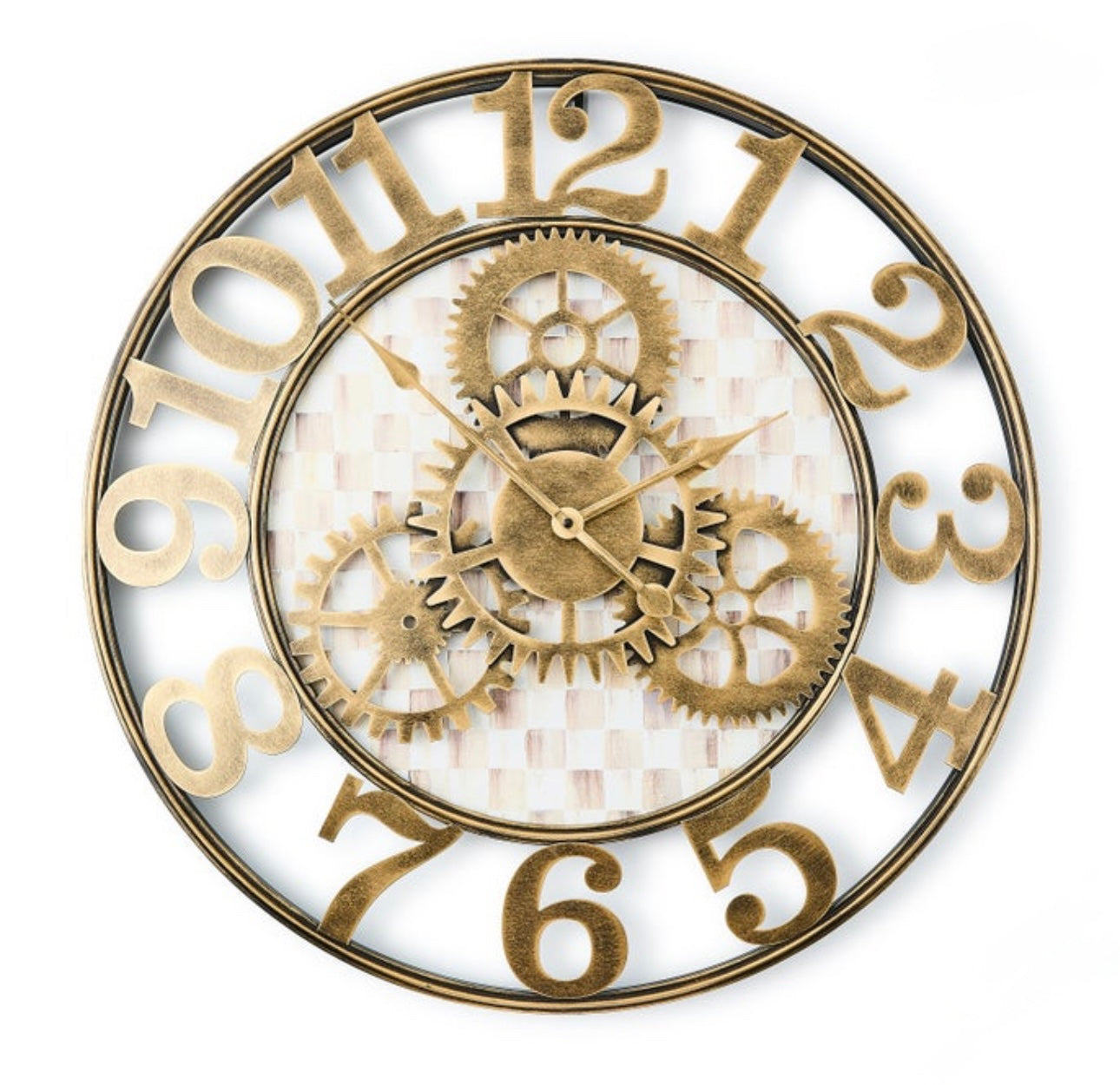 Mocha Check Farmhouse Wall Clock