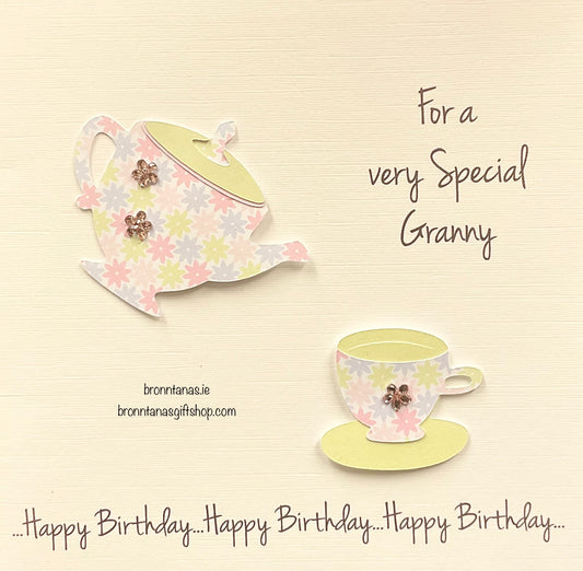Handmade Happy Birthday Granny Card Teapot