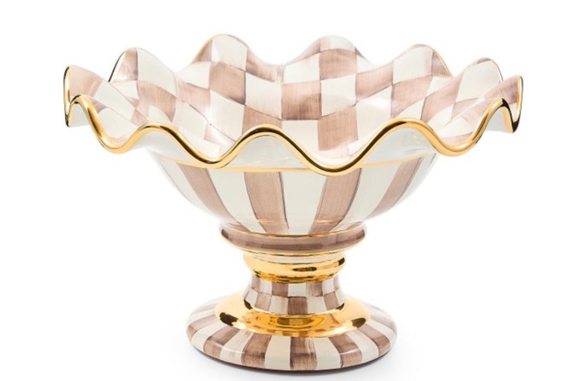 Mocha Check Ceramic Fluted Compote