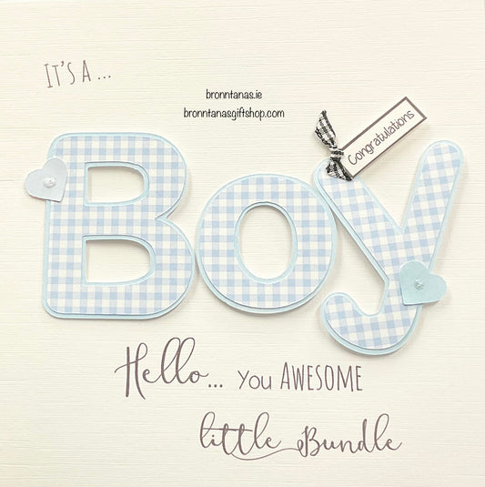 Handmade Baby Boy Card Gingham